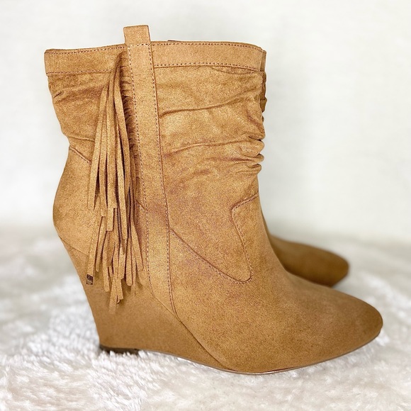 JustFab Shoes - JustFab faux suede wedge heel boots, 8